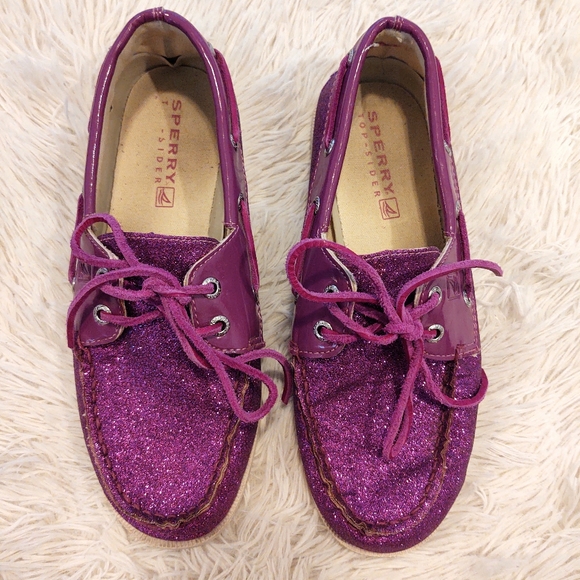 Sperry Top Sider Purple Glitter Sparkle Boat Shoes Loafers - Picture 2 of 5